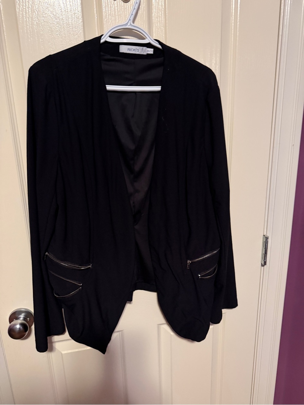 Ricki's Black Open-Front Draped Jacket with Zip Pockets